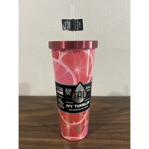 NEW TAL Stainless Double Wall Ivy Tumbler With Straw 24 oz Insulated Grapefruit